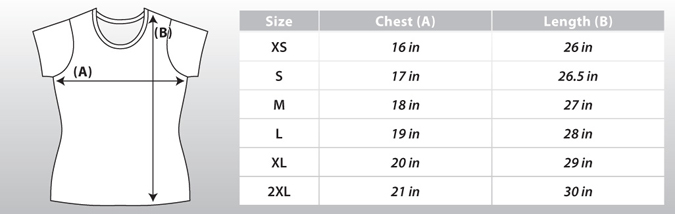 SoftBall Short Sleeve Female Size Chart